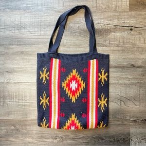Beautiful Southwestern Pattern Knitted Blue Red Yellow Shoulder Bag Purse Tote
